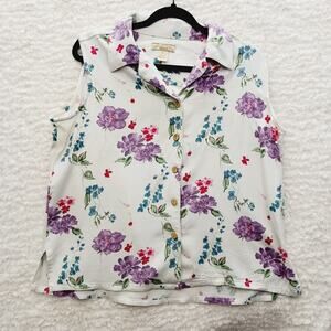 Blouse Floral Button Up Cottagecore Garden Morning Glories Tropical Y2K Size XL